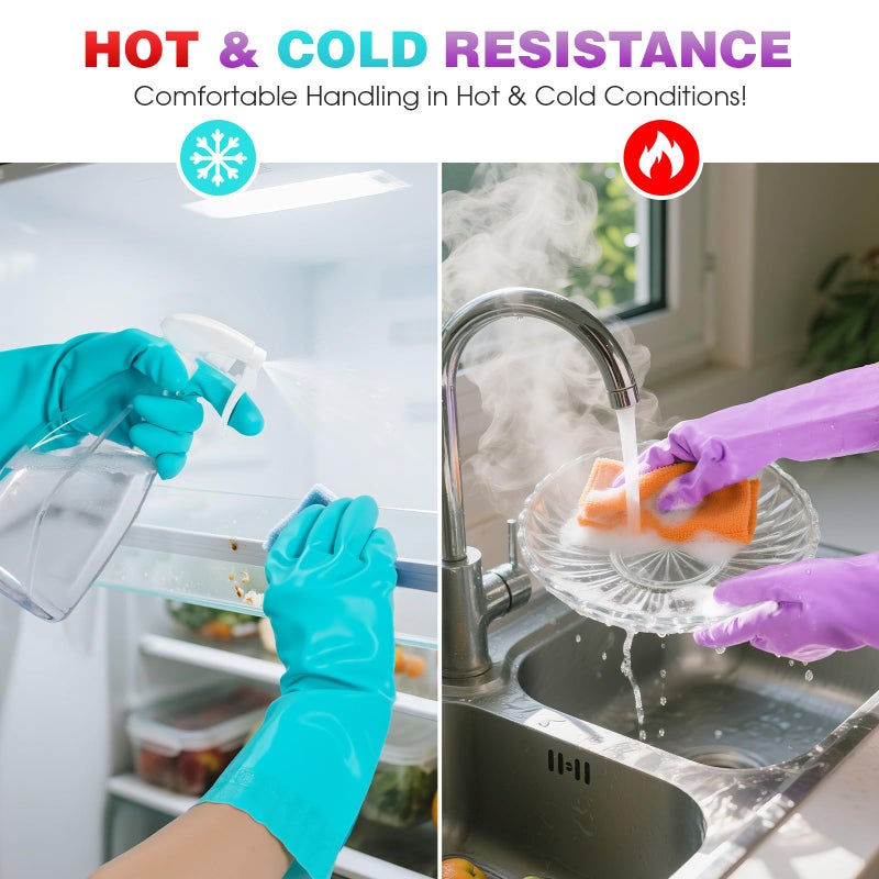 Elgood Reusable Dishwashing Cleaning Gloves with Latex free, Cotton lining,Kitchen Gloves 2 Pairs,Purple+blue large - Image 5